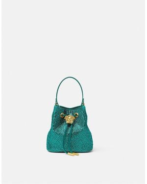 Versace La Medusa Embellished Satin Mini Bucket Bag - Blue