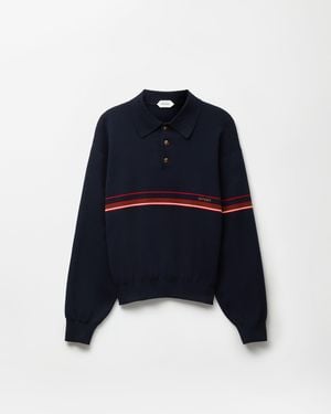 Versace Embroidered-Logo Cotton Knit Polo - Blue