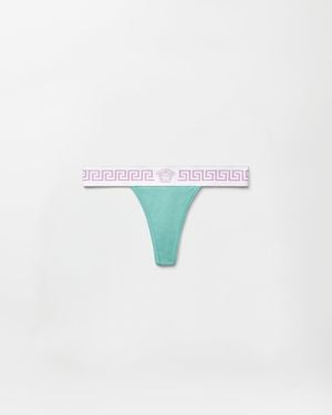 Versace String En Coton Côtelé - Bleu