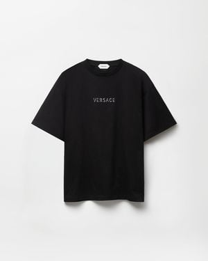 Versace Embroidered-Logo Cotton-Jersey Regular T-Shirt - Black