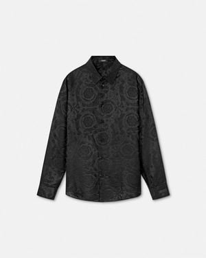 Versace Jacquard Silk-Blend Regular Shirt - Black