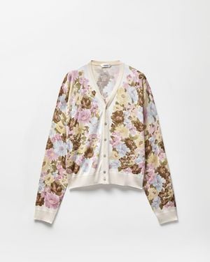 Versace Printed Silk Knit Cardigan - White