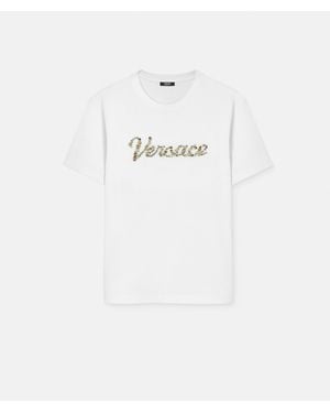 Versace Embroidered Cotton-Jersey T-Shirt - White