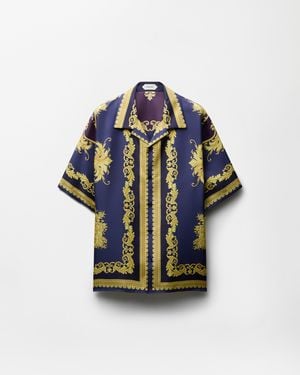 Versace Bedrucktes Seidentwill-Hemd Mit Normaler Passform - Blau