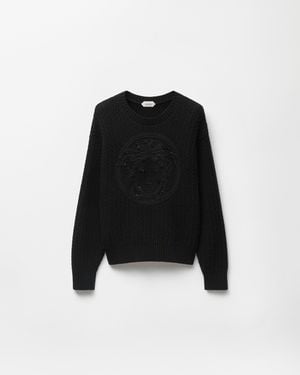 Versace Pull En Maille Brodée De Laine Et Cachemire - Noir