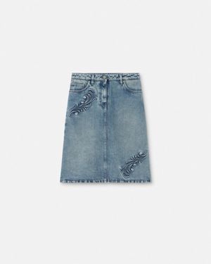 Versace Barocco Denim A-Line Midi Skirt - Blue