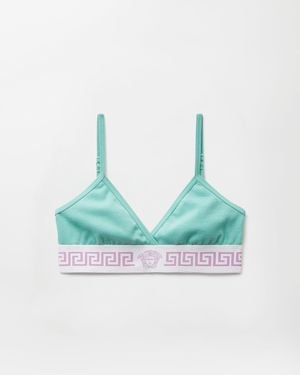 Versace Geripptes Bralette Aus Baumwolljersey - Blau