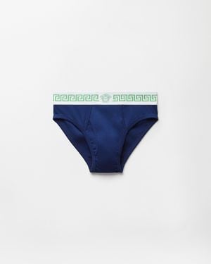 Versace Calzoncillos Slip De Algodón Acanalado - Azul