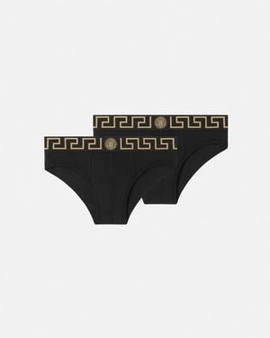Versace Lot De Deux Slips À Bordure Greca - Black