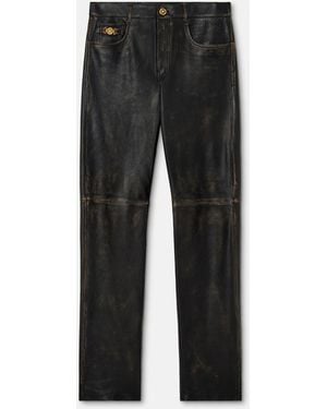 Versace Distressed Leather Pants - Black