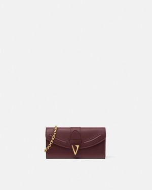 Versace V Leather Wallet On Chain - Purple