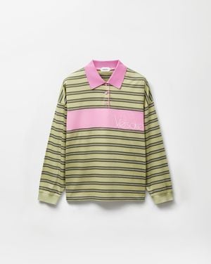 Versace Polo Con Logotipo Bordado Y Rayas De Intarsia - Verde