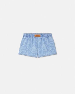 Versace Barocco Jacquard Chambray Boxer Shorts - Blue