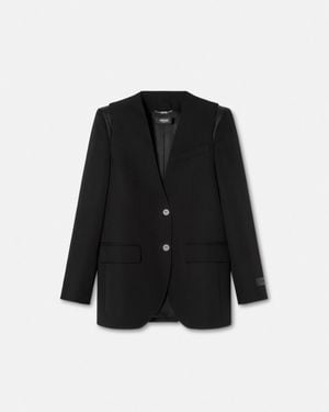 Versace Blazer À Boutonnage Droit En Laine - Noir