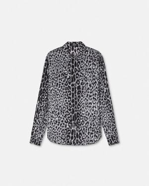 Versace Leopard-Print Silk Shirt - Grey