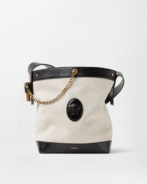 Versace Pivot Large Canvas Bucket Bag - Black