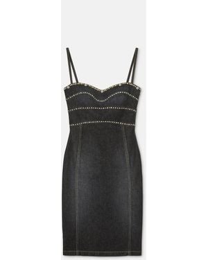 Versace Embellished Denim Fitted Midi Dress - Black