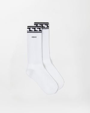 Versace Embroidered Cotton Ribbed Socks - White