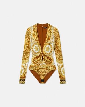 Versace Barocco Safety Pin Fitted Bodysuit - Metallic