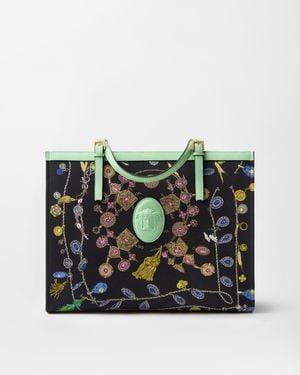 Versace Rivière Große, Bedruckte Tote Bag Aus Canvas - Grün