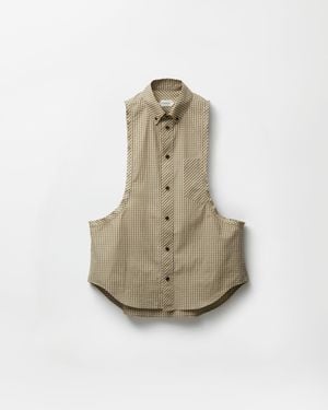 Versace Micro-Checked Cotton-Poplin Sleeveless Shirt - Natural
