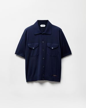 Versace Embroidered Wool Knit Shirt - Blue