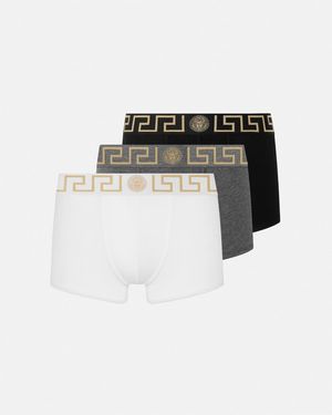 Versace Lot De Trois Boxers Adhérents À Bordure Greca - Black