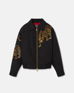 Versace Giacca Blouse Lana Mélange Leopard - Nero