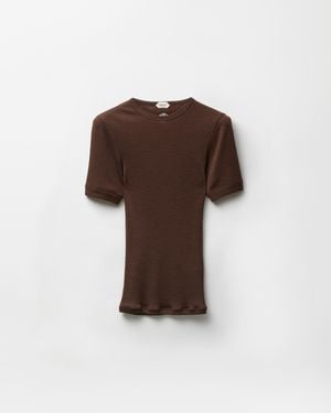 Versace Embroidered Wool Ribbed Knit T-Shirt - Brown