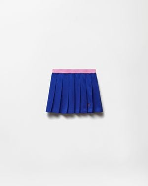 Versace Mini Jupe Plissée En Piqué De Coton À Logo - Bleu