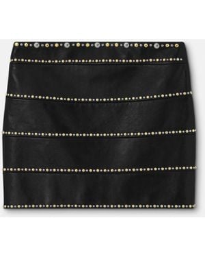 Versace Embellished Leather Mini Skirt - Black