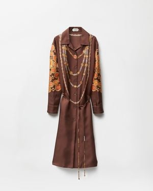 Versace Printed Silk Twill Mini Shirt Dress - Brown
