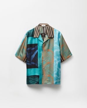 Versace Printed Silk Twill Shirt - Blue