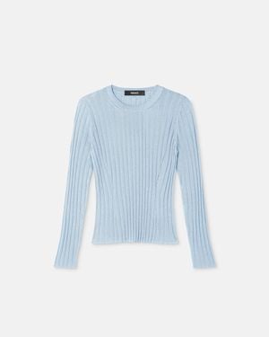 Versace Haut À Col Ras-Du-Cou En Maille Côtelée - Bleu