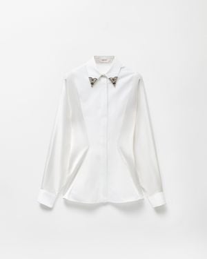 Versace Embroidered-Collar Cotton Poplin Shirt - White