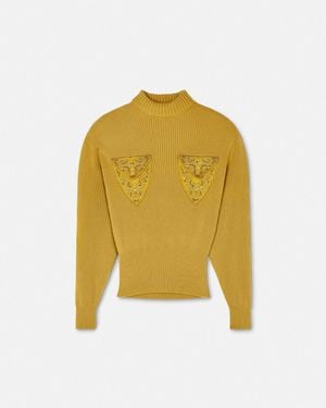 Versace Pull Clouté Coupe Carrée En Maille De Laine - Jaune