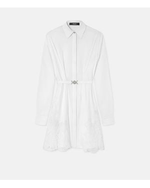 Versace Lace-Trim Cotton-Poplin Mini Shirt Dress - White