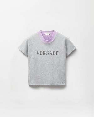 Versace Camiseta De Algodón Elástico Con Estampado - Gris