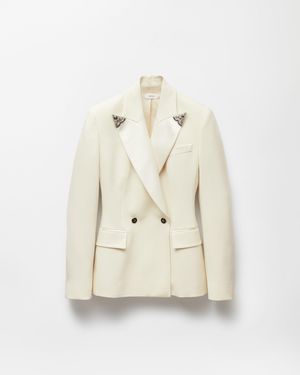 Versace Blazer En Laine Stretch À Revers Brodés - Neutre