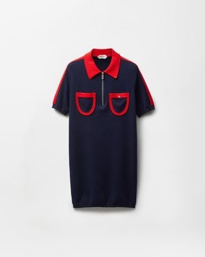 Versace Knit Midi Dress Zip Pointed Collar - Blue