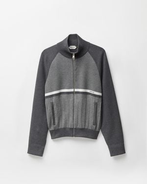 Versace Embroidered Jacquard Cotton Knit Zip Sweater - Gray