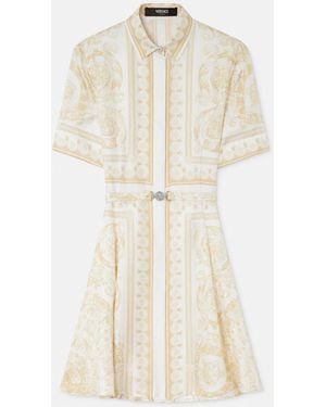Versace Printed Silk Twill Mini Shirt Dress - White