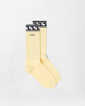 Versace Embroidered Cotton Ribbed Socks - White