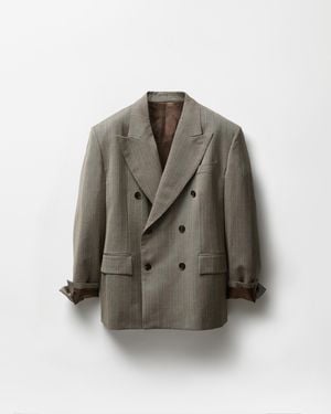 Versace Pinstripe Wool Boxy Blazer - Grey