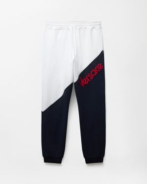 Versace Pantalones De Chándal De Algodón Con Bordado - Azul
