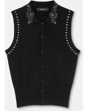 Versace Embellished Cashmere-Blend Knit Vest - Black