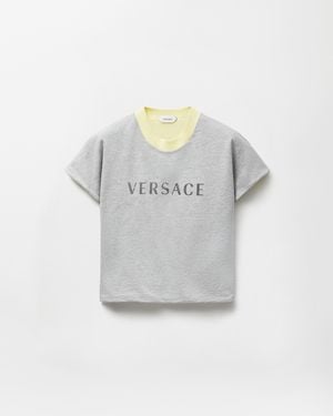 Versace Camiseta De Algodón Elástico Con Estampado - Gris