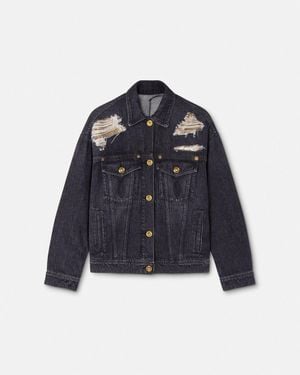 Versace Chaqueta Trucker Vaquera De Malla Metálica - Azul