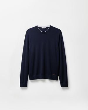 Versace Embroidered Wool Knit Crewneck Jumper - Blue