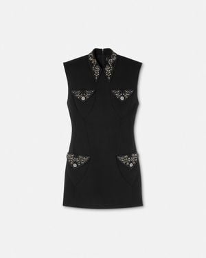 Versace Studded Wool Fitted Mini Dress - Black